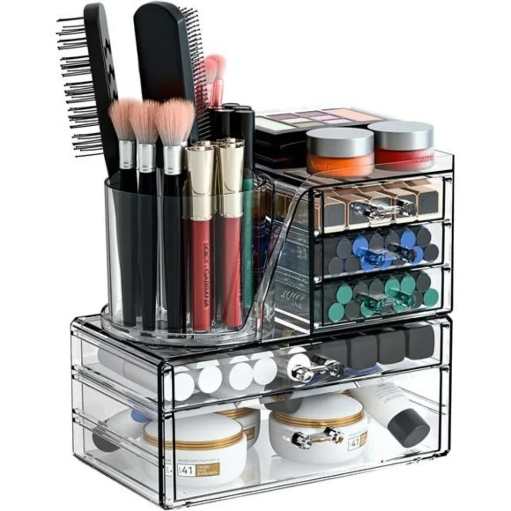 Acrylic makeup organizer with drawers clear vanity skincare storage container
